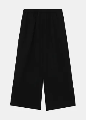 Black Cropped Wide-Leg Wool Trousers