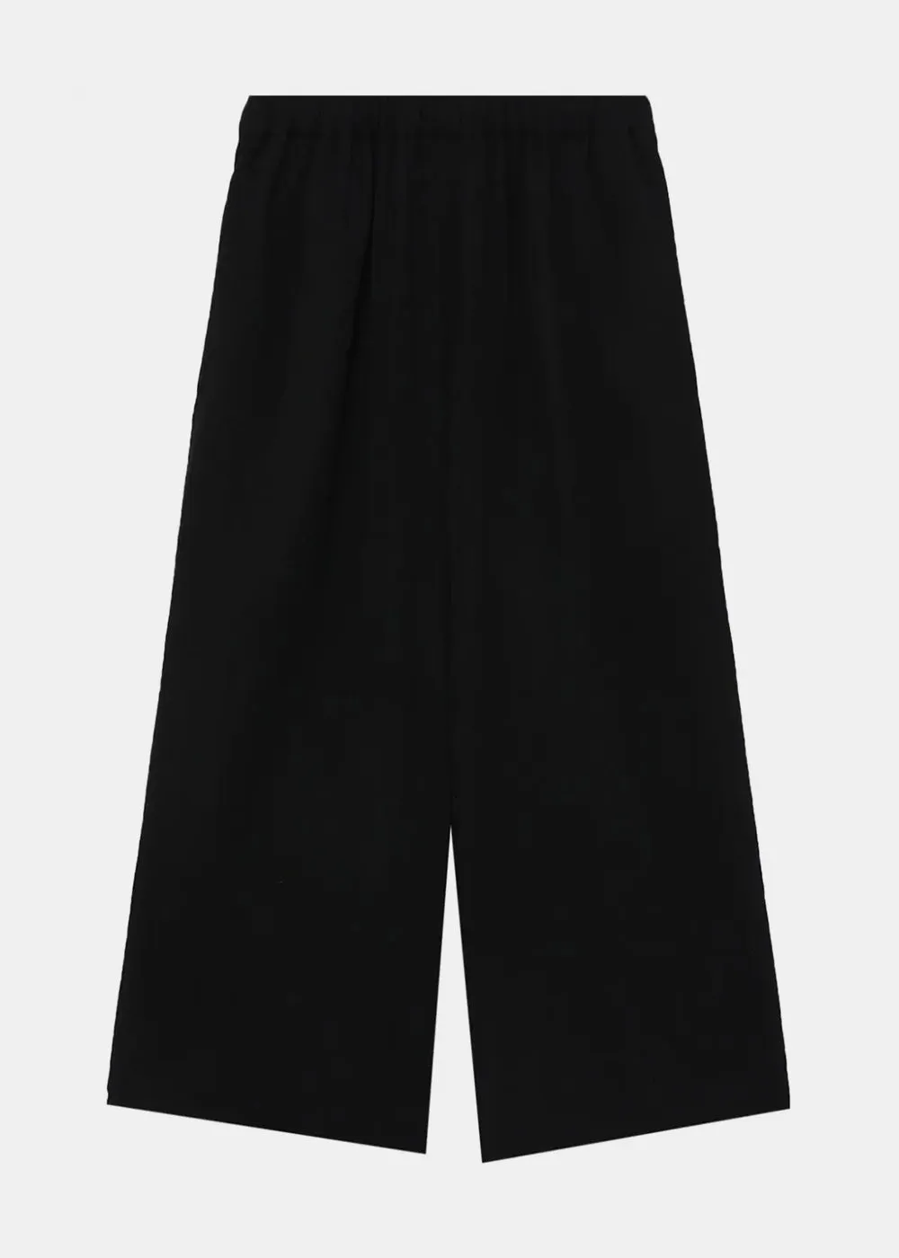 Black Cropped Wide-Leg Wool Trousers