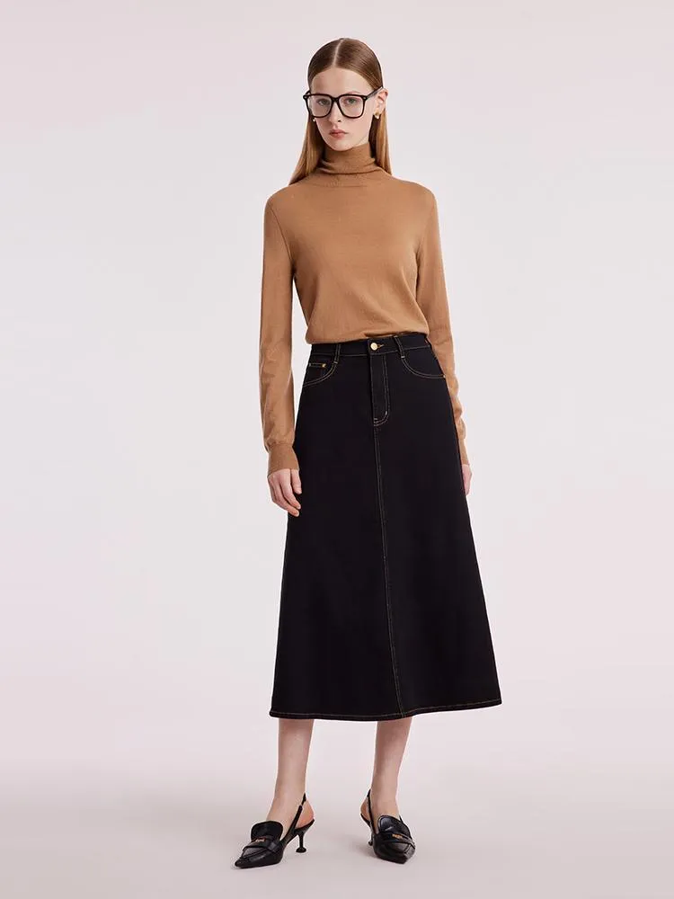 Black Denim A-Line Skirt