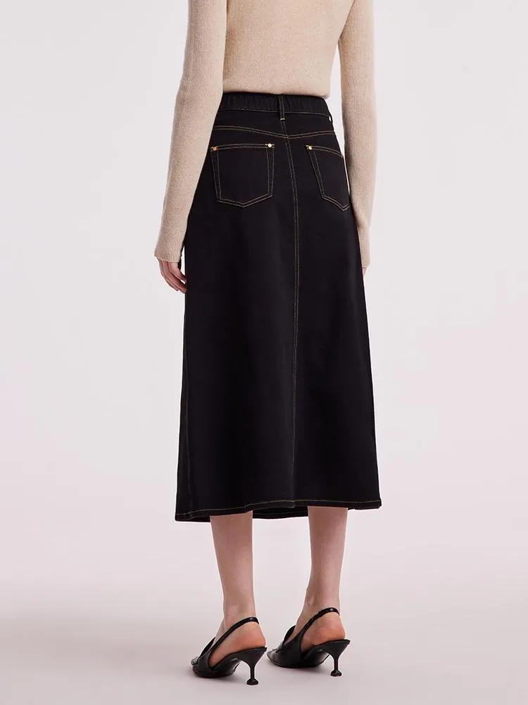 Black Denim A-Line Skirt