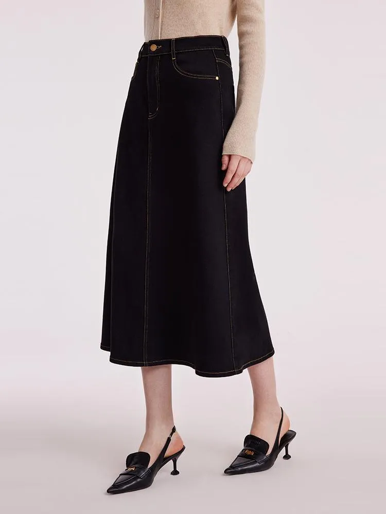 Black Denim A-Line Skirt