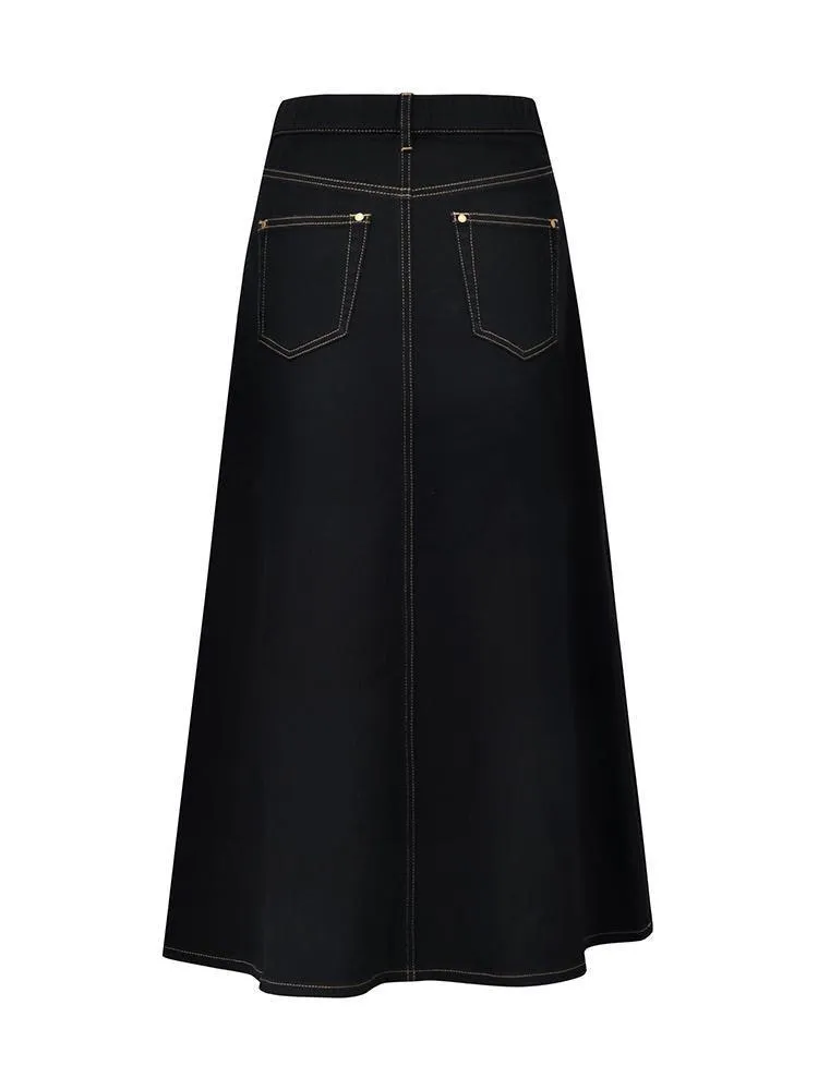 Black Denim A-Line Skirt