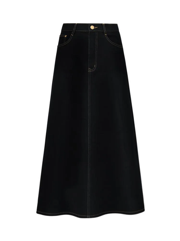 Black Denim A-Line Skirt