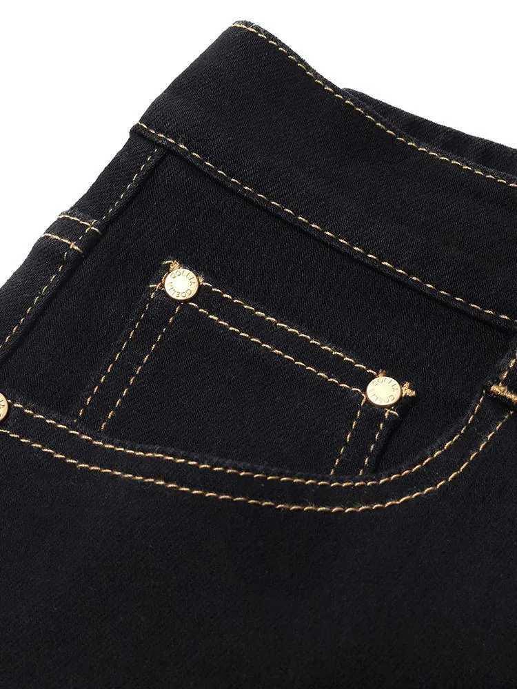 Black Denim A-Line Skirt