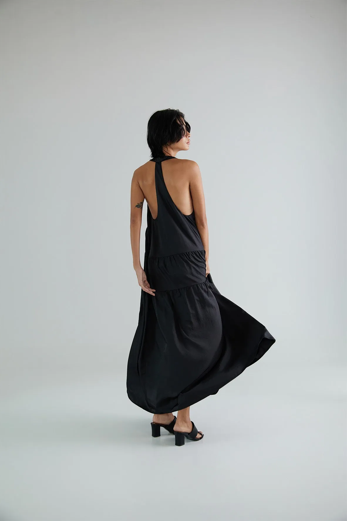 BLACK HALTER DRESS