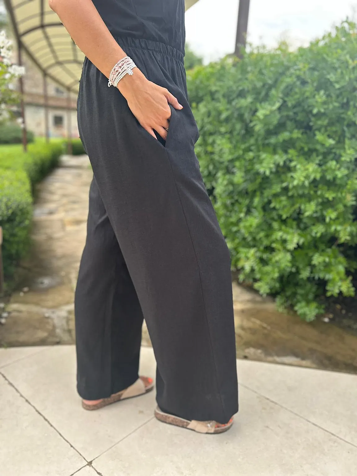 Black Linen Blend Wide Leg Trousers Harriet