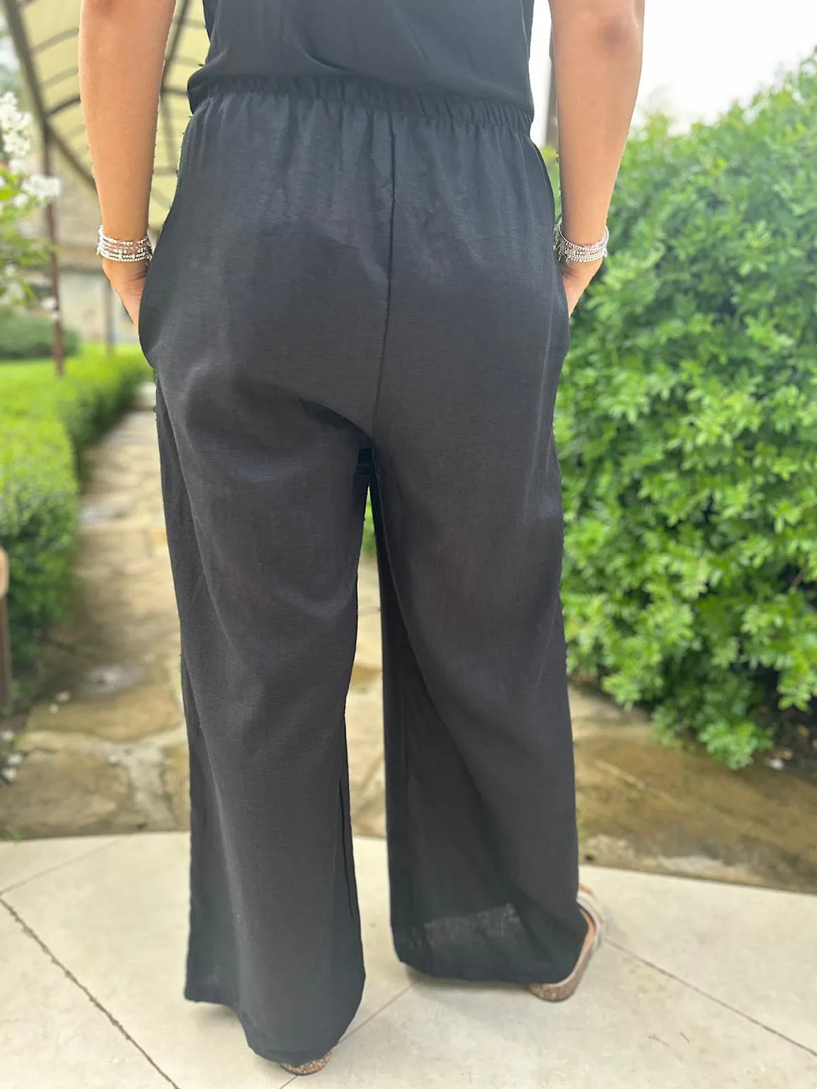 Black Linen Blend Wide Leg Trousers Harriet