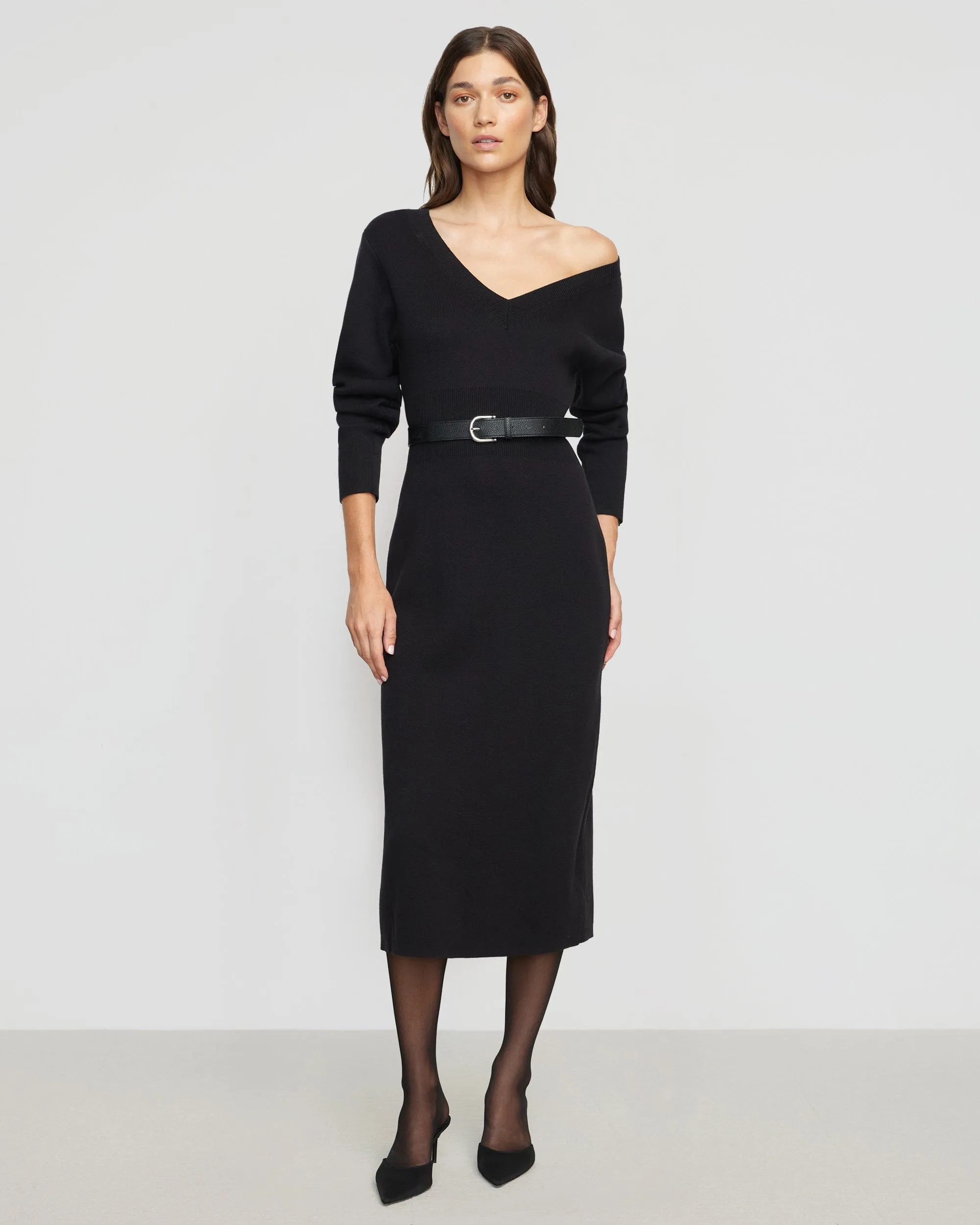 Bora Off-Shoulder V-Neck Sweater Dress