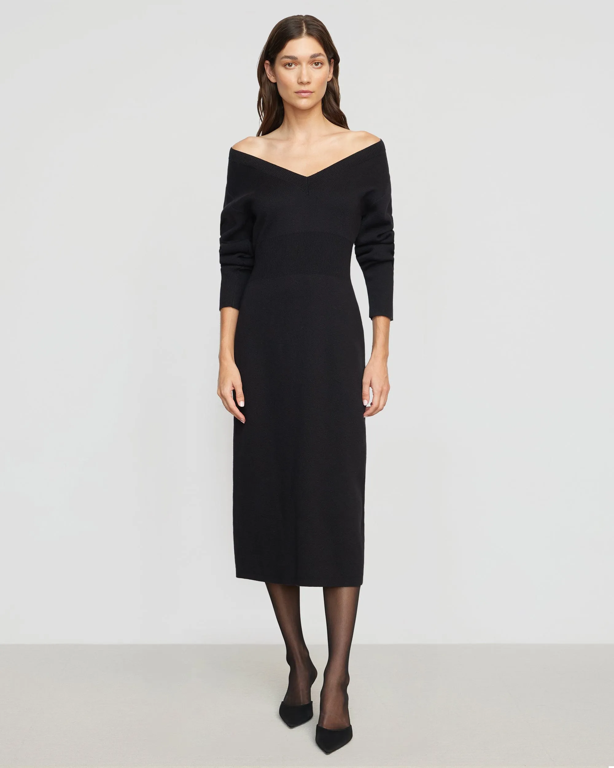 Bora Off-Shoulder V-Neck Sweater Dress