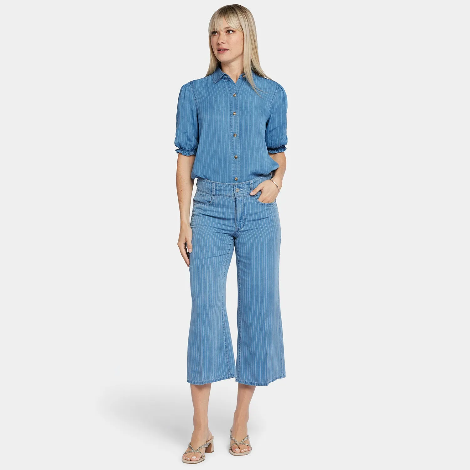 Brigitte Wide Leg Capri Jeans - Light Marine