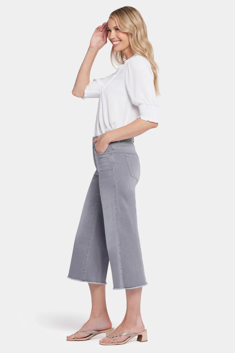 Brigitte Wide Leg Capri Jeans - Rock Sand