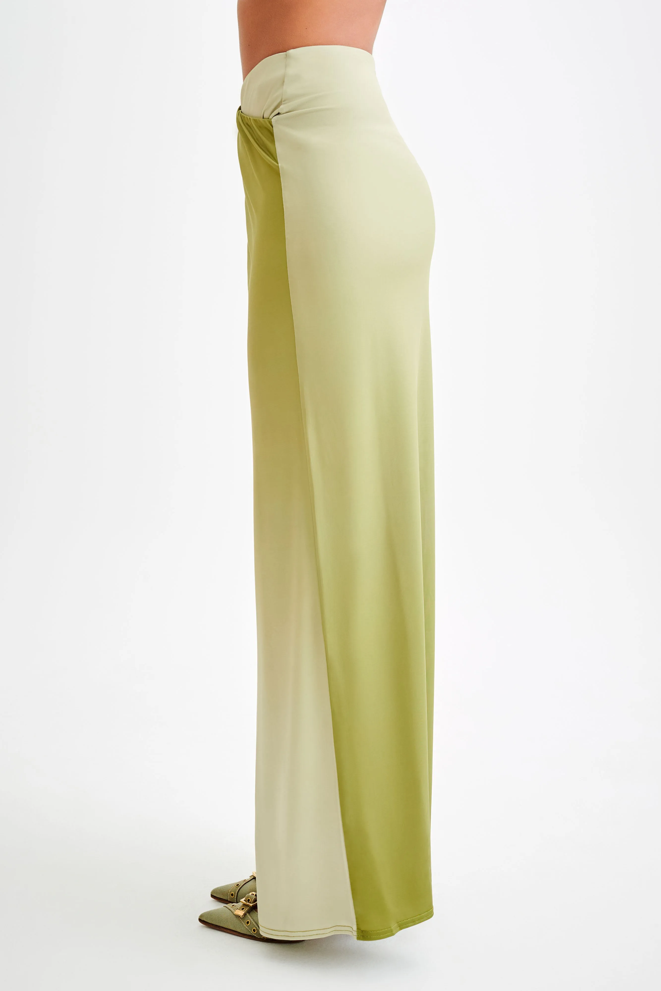 Bronwyn Slinky Ruched Maxi Skirt With Split - Ombre Vintage Olive