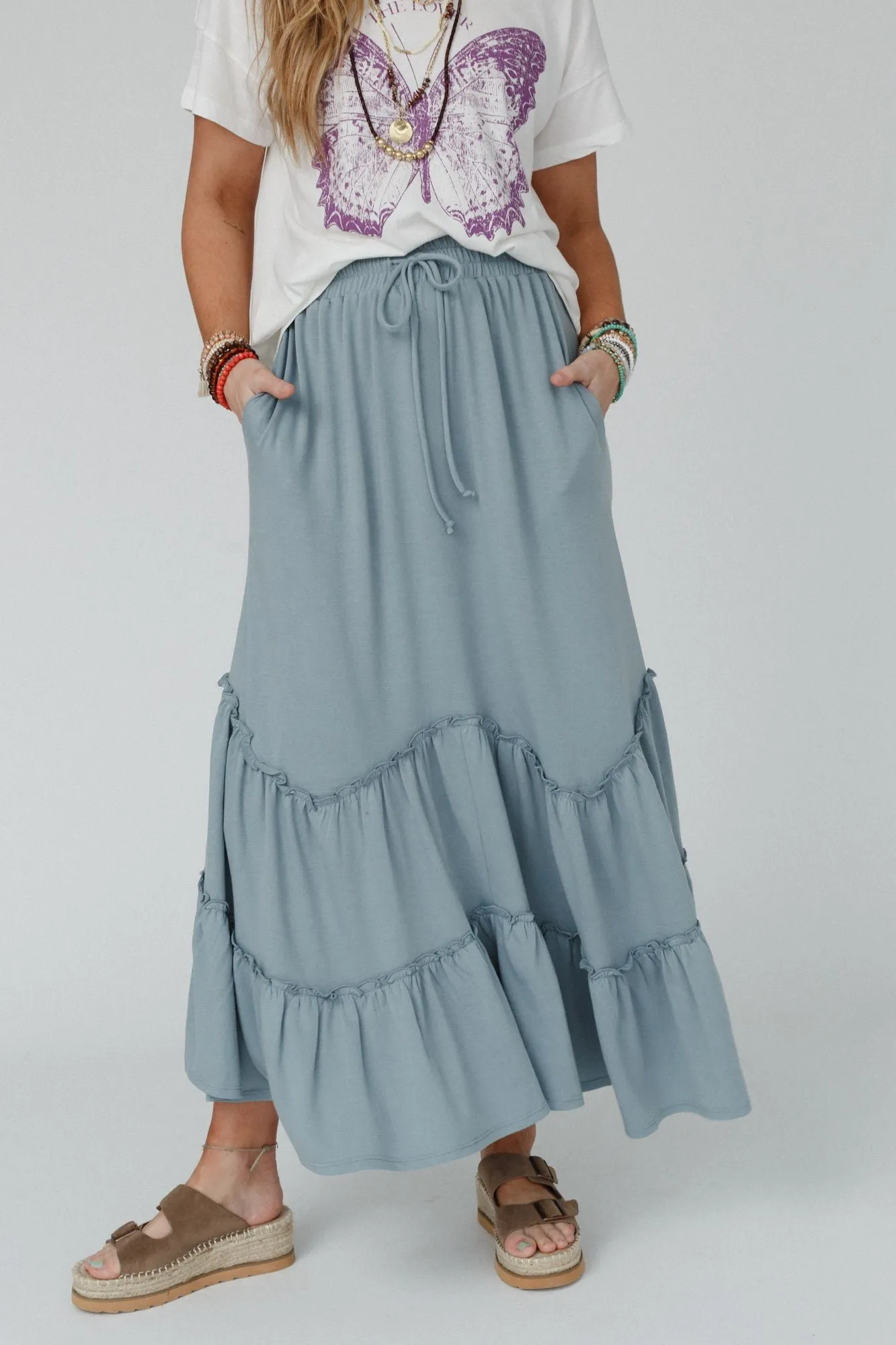 Bunches Of Love Tiered Maxi Skirt - Electric Blue