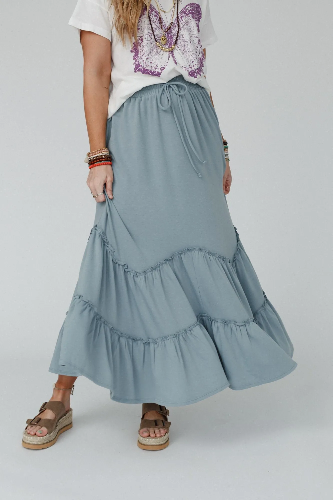 Bunches Of Love Tiered Maxi Skirt - Electric Blue