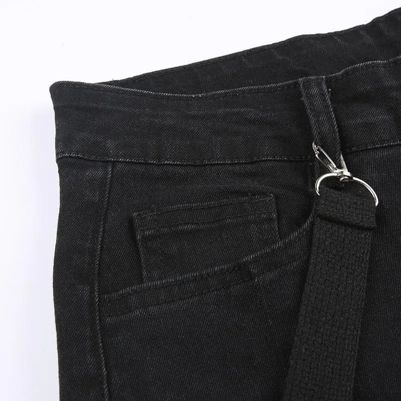 Button cargo pocket ribbon low rise solid jeans