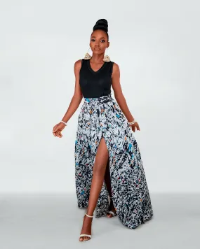 Carol Ankara Maxi Skirt | Black and White African Print