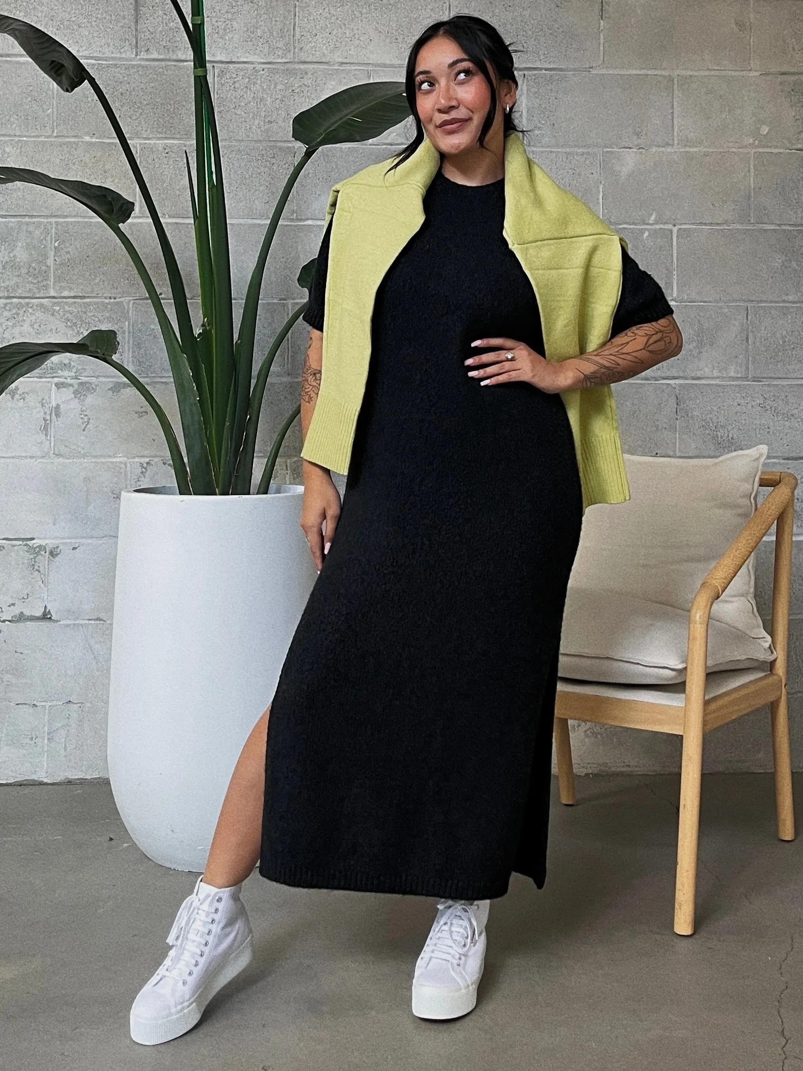 C'EST MOI Knit Crewneck Maxi Sweater Dress