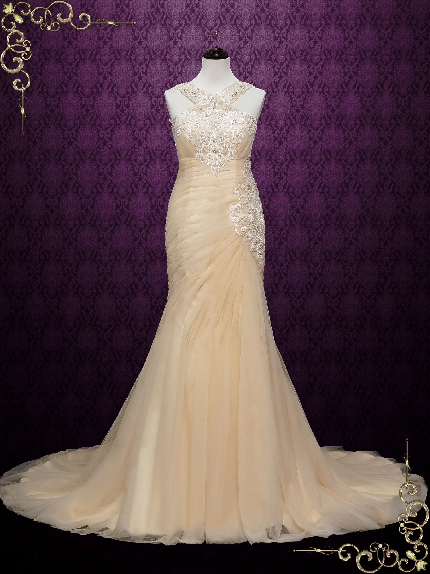 Champagne Halter Style Wedding Dress ANISSA