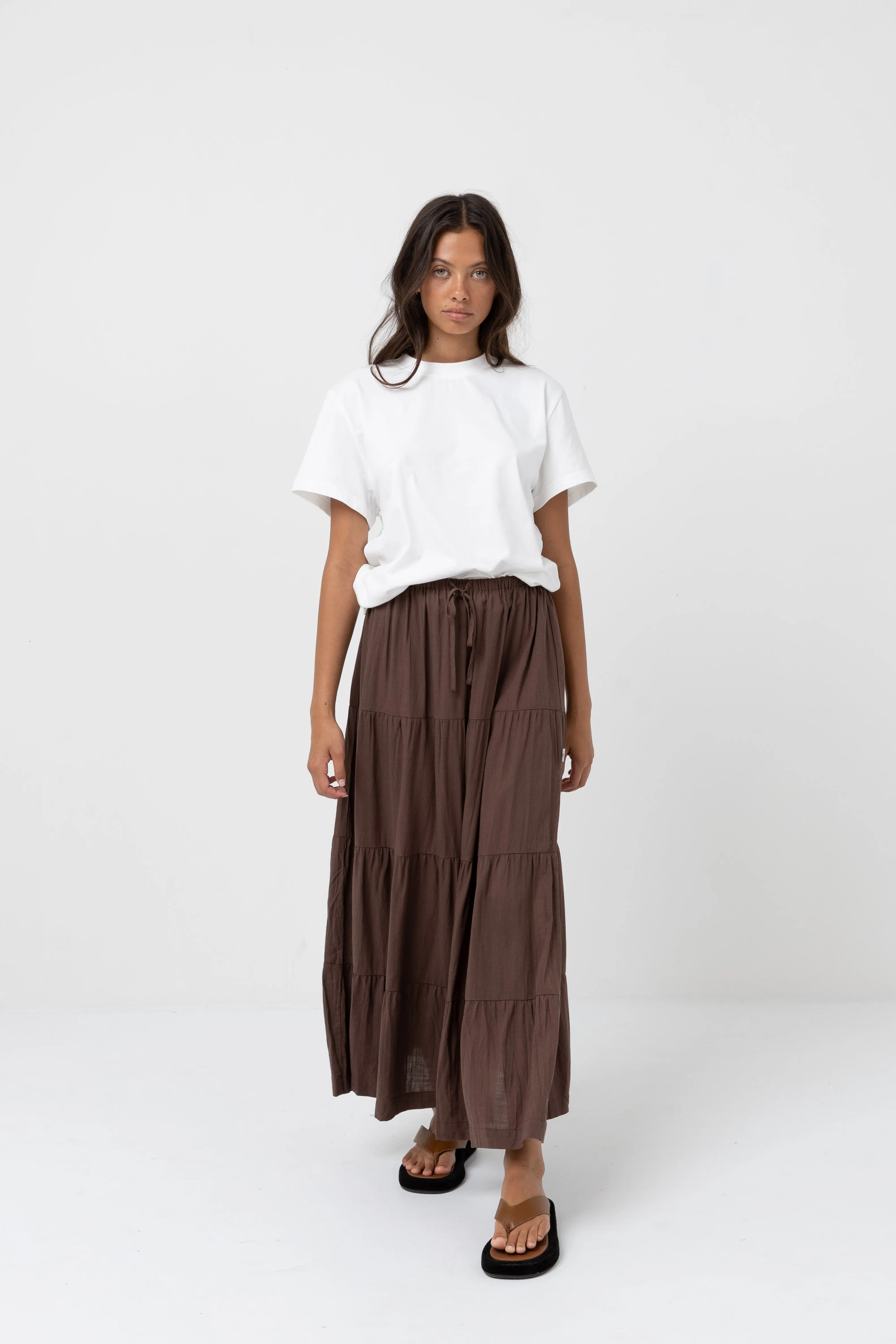 Classic Tiered Maxi Skirt Chocolate