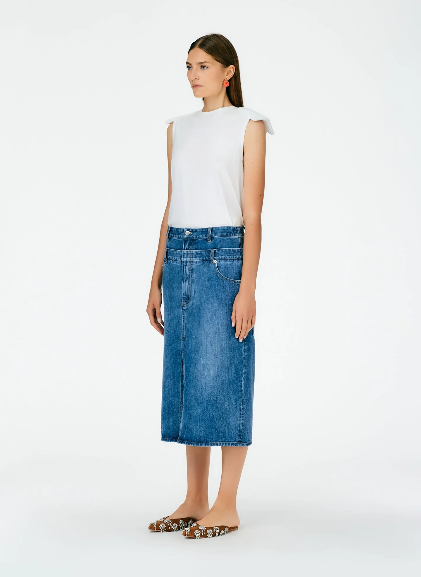 Classic Wash Double Waisted Denim Skirt