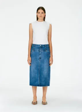 Classic Wash Double Waisted Denim Skirt