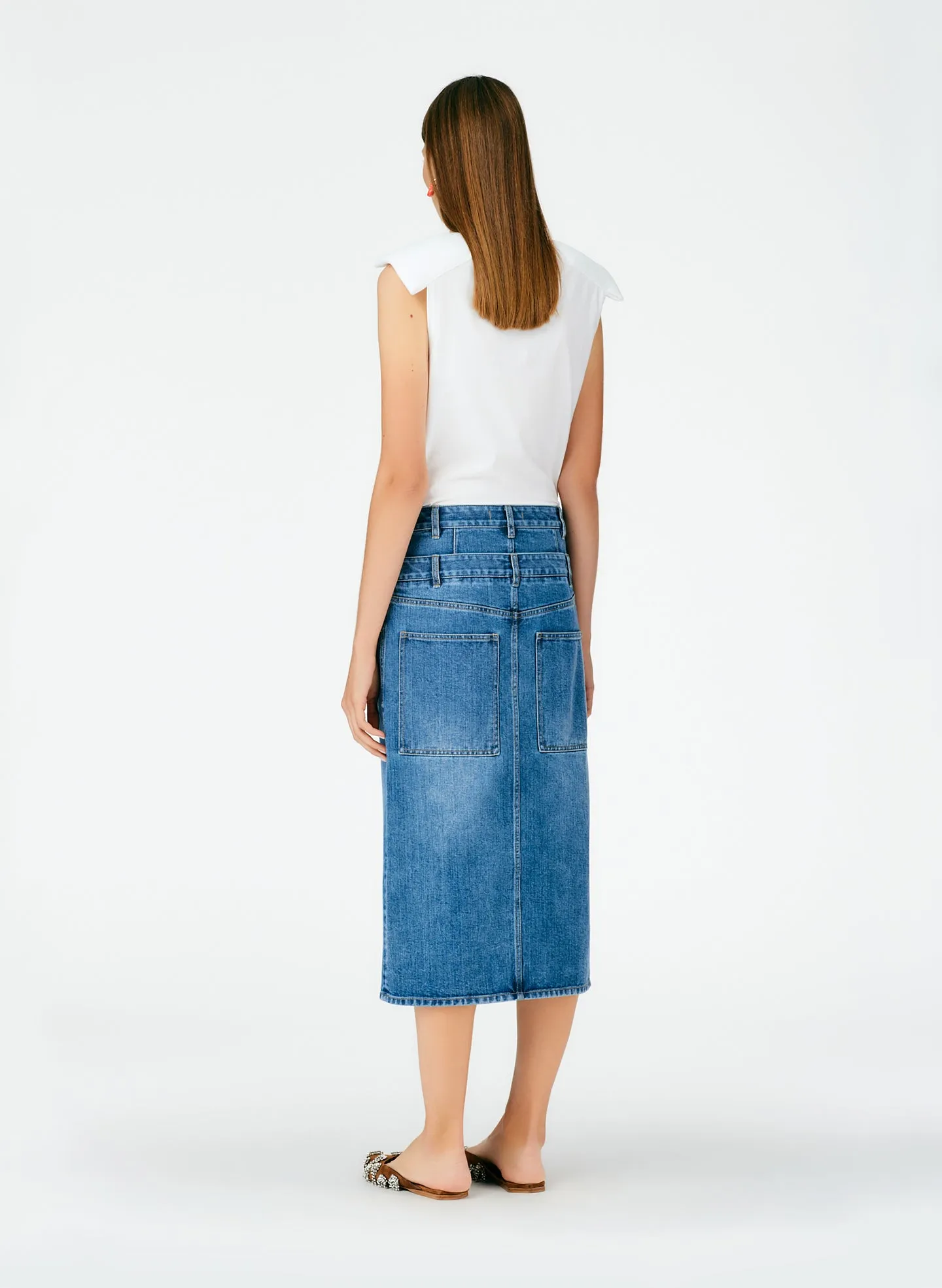 Classic Wash Double Waisted Denim Skirt