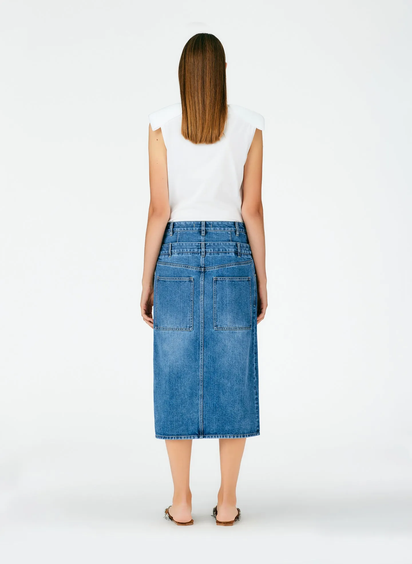 Classic Wash Double Waisted Denim Skirt