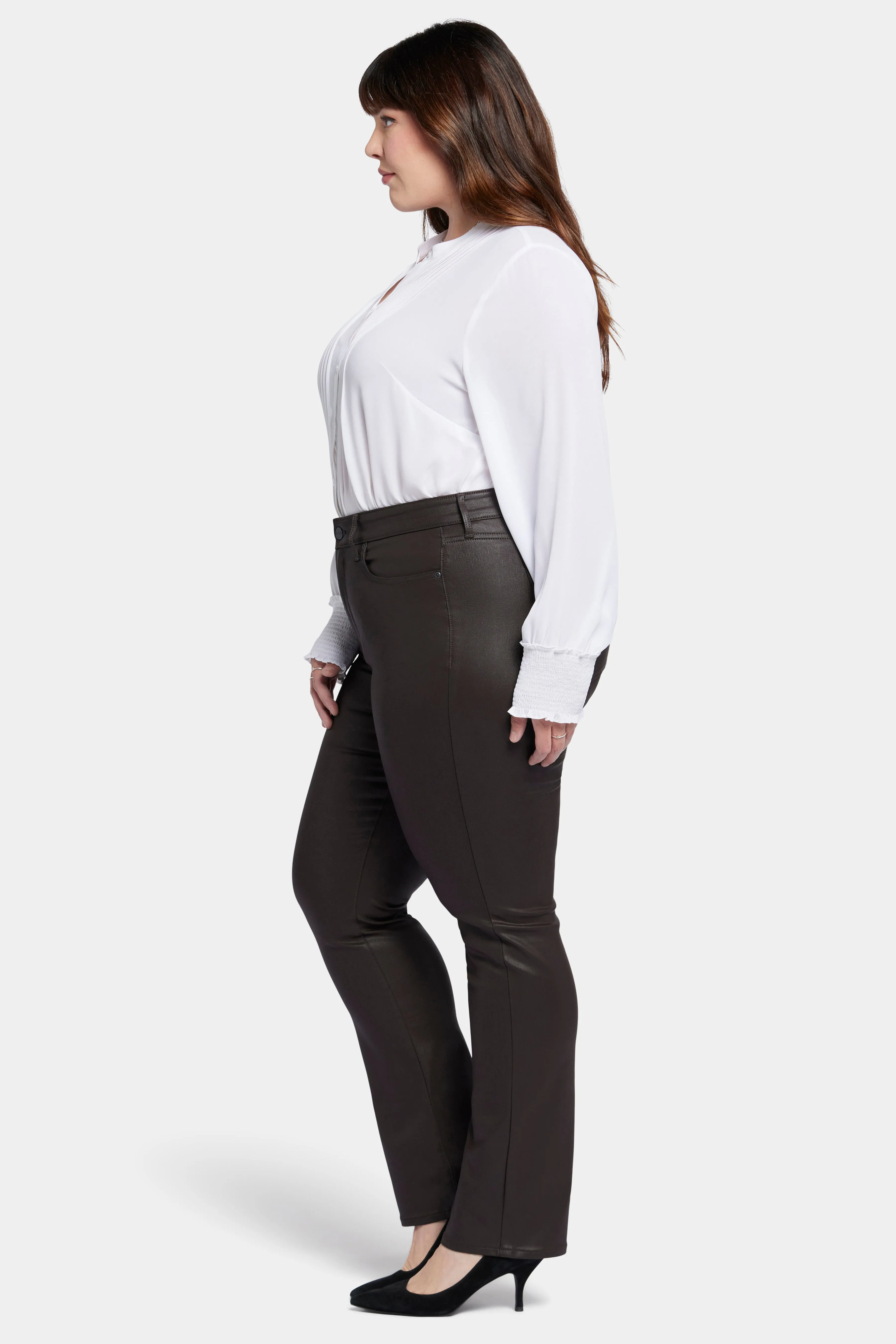 Coated Marilyn Straight Jeans In Plus Size - Cordovan Coated