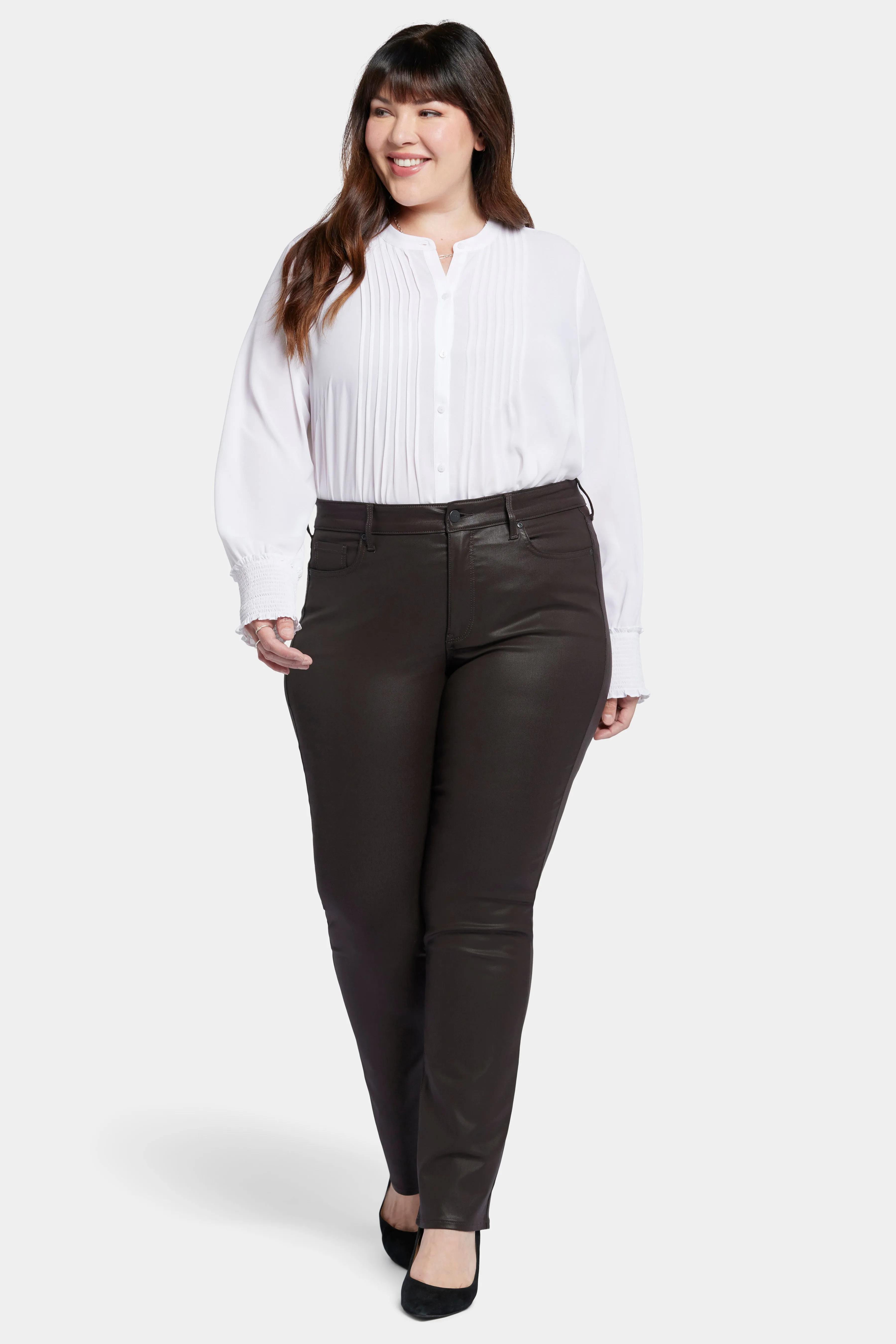 Coated Marilyn Straight Jeans In Plus Size - Cordovan Coated