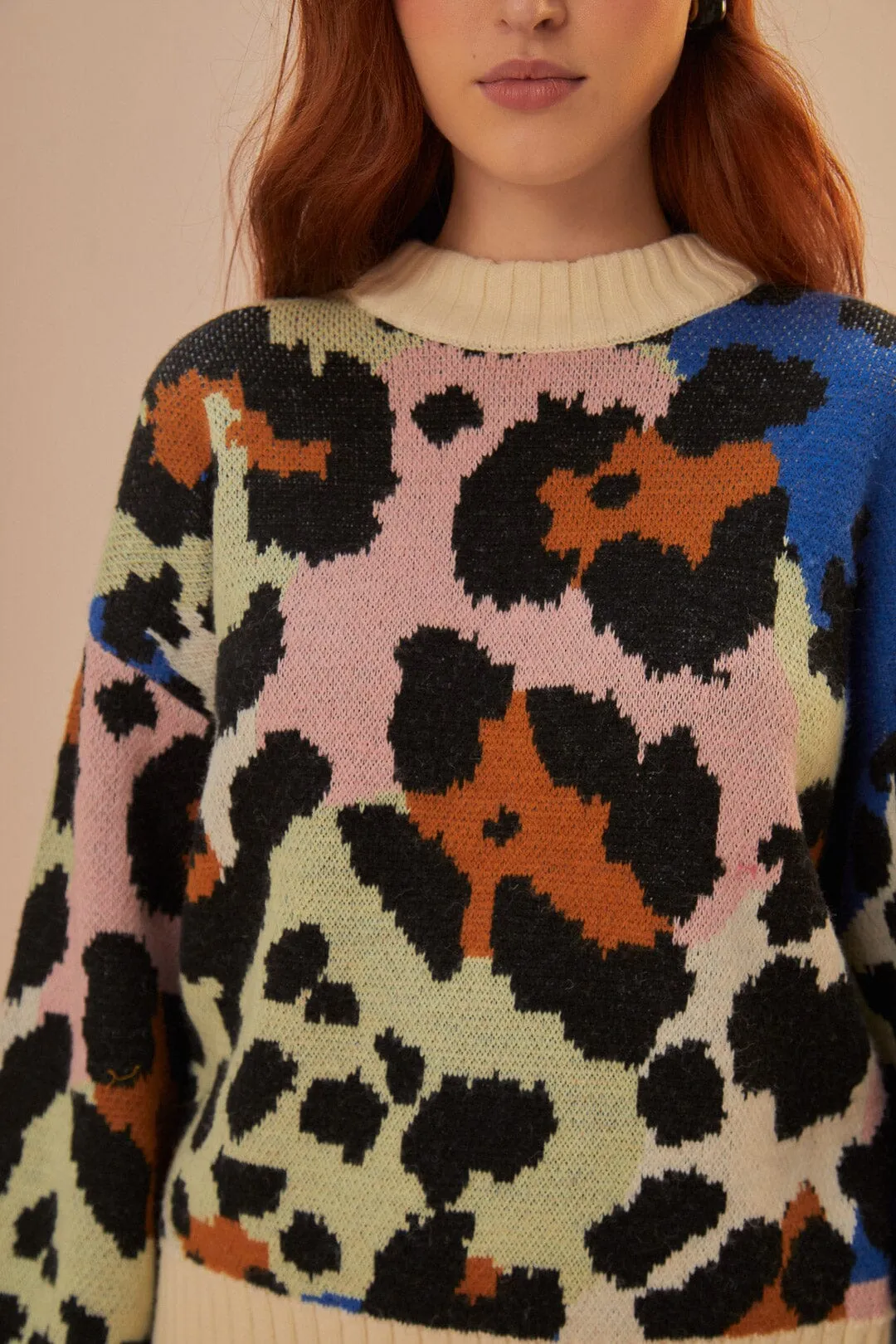 Colorful Leopard Knit Sweater