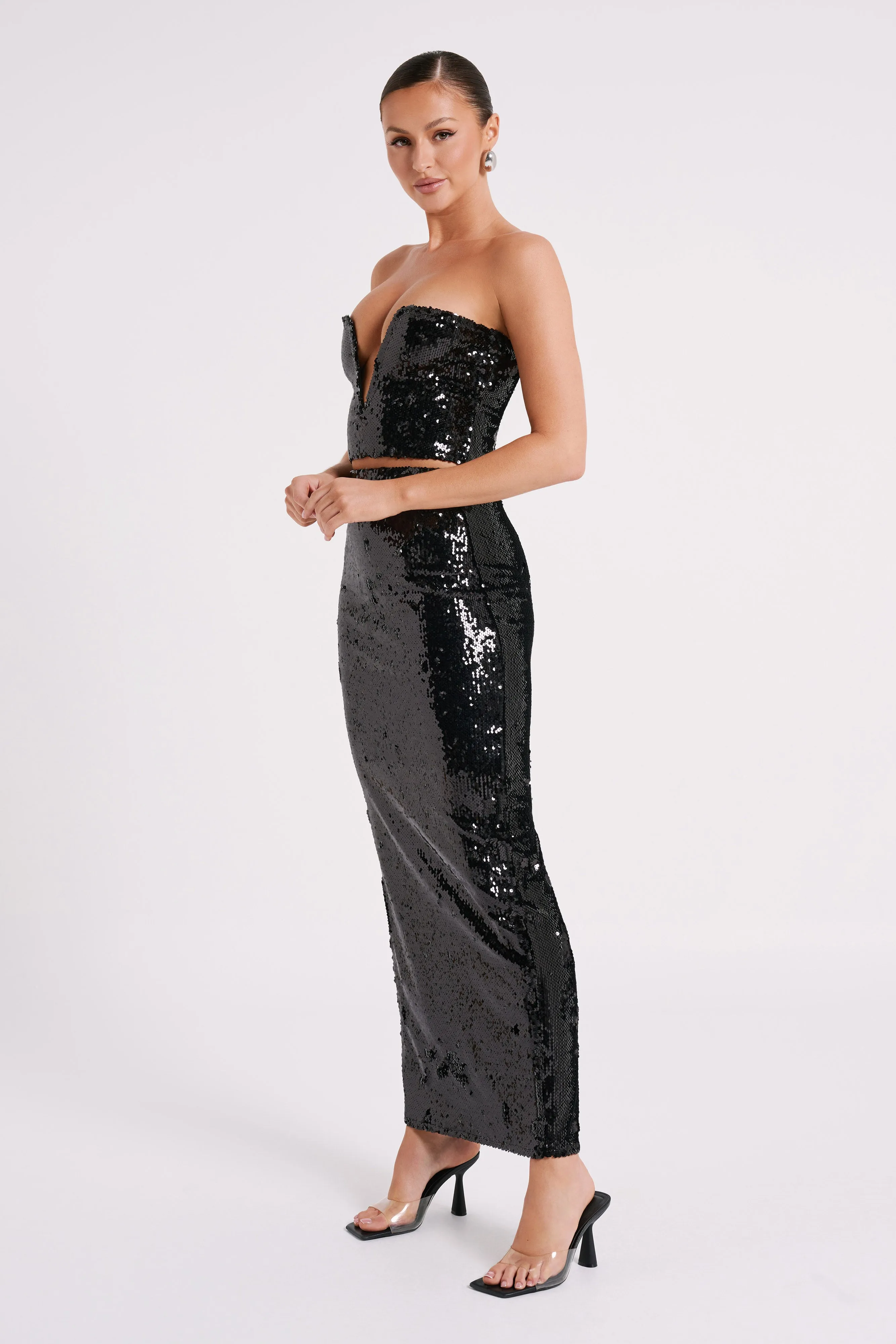 Cosette Sequin Maxi Skirt - Black