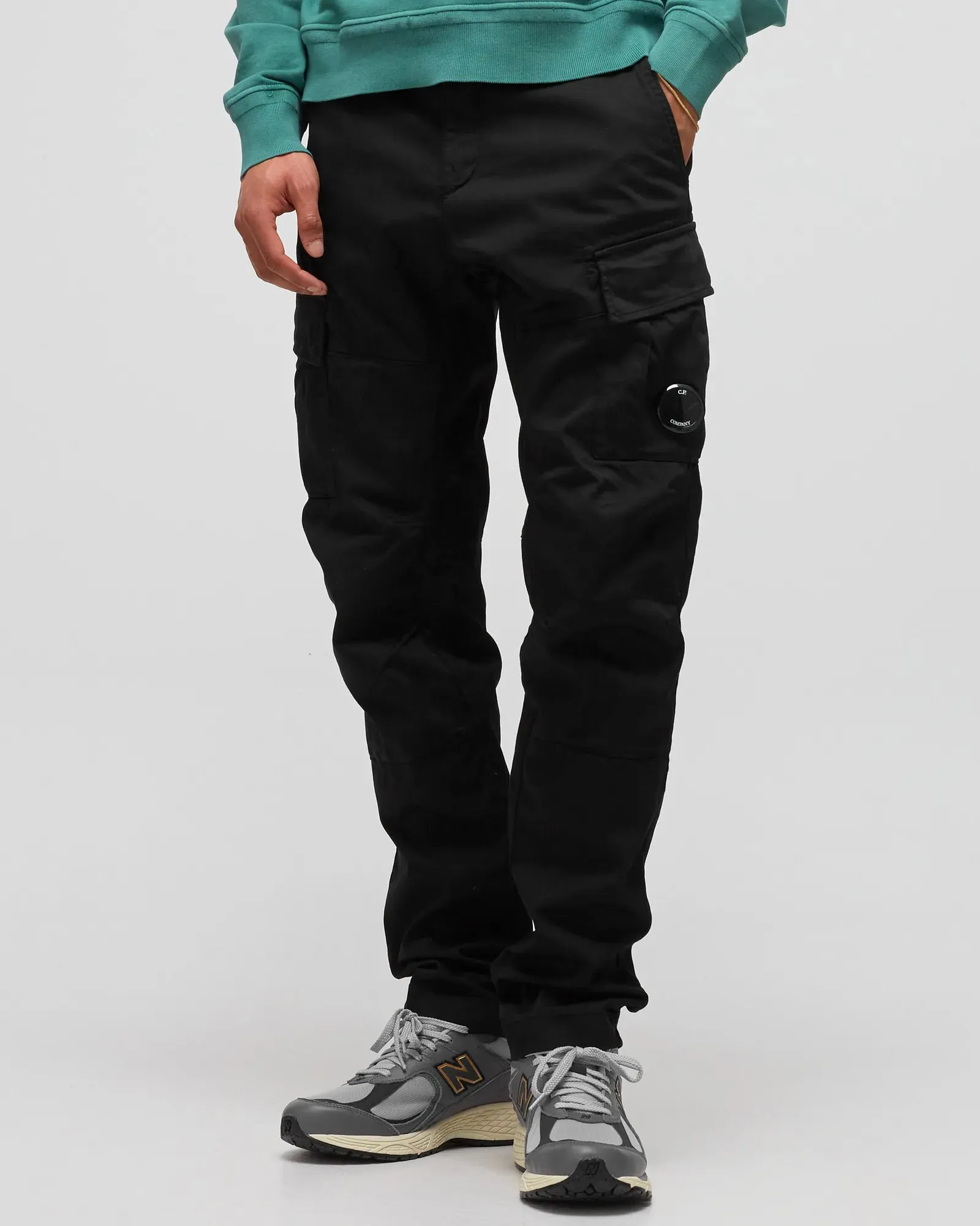 CP Company Black Stretch Satin Cargo Trousers