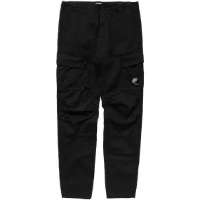 CP Company Black Stretch Satin Cargo Trousers