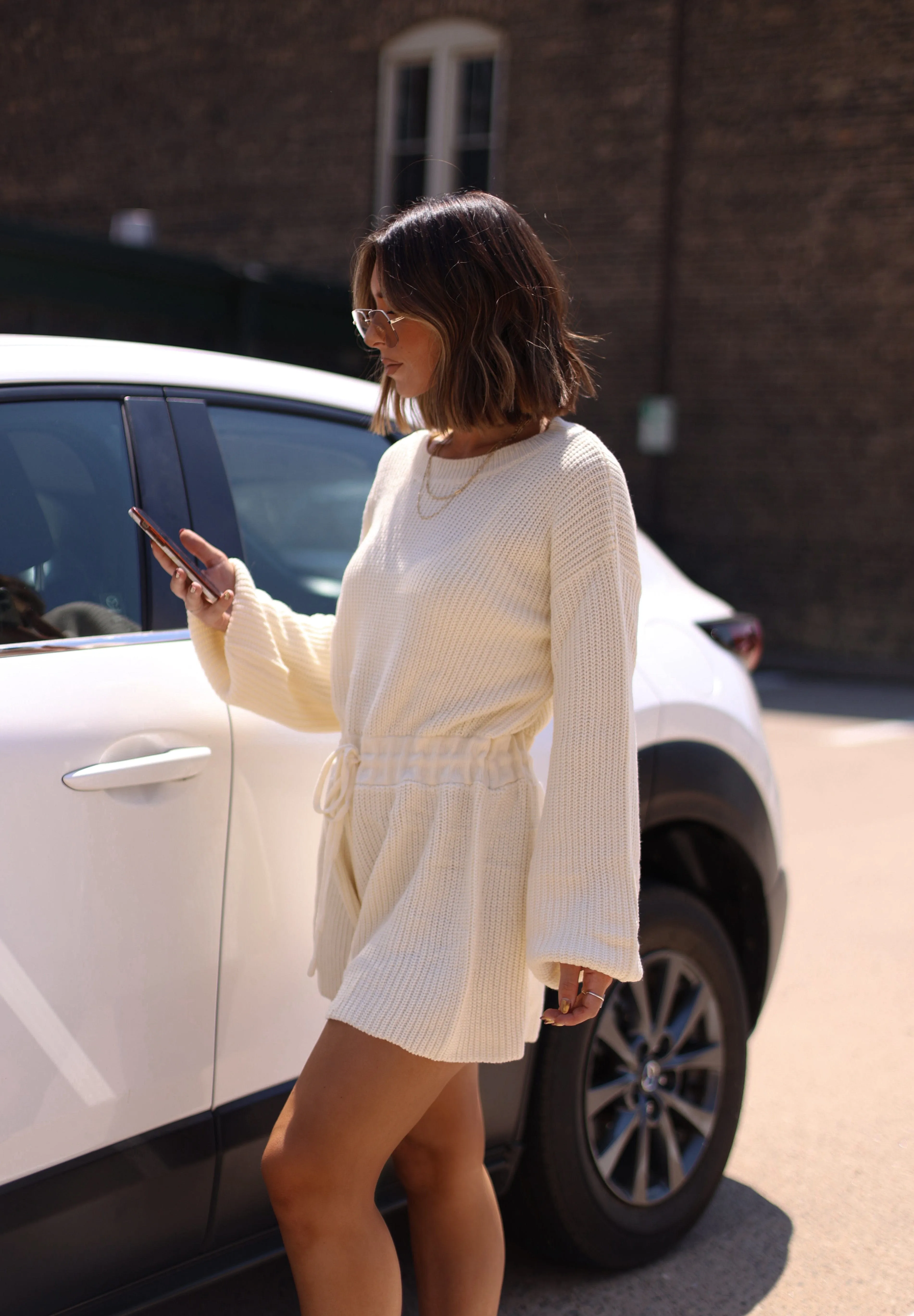 Cream Knit Sweater Romper