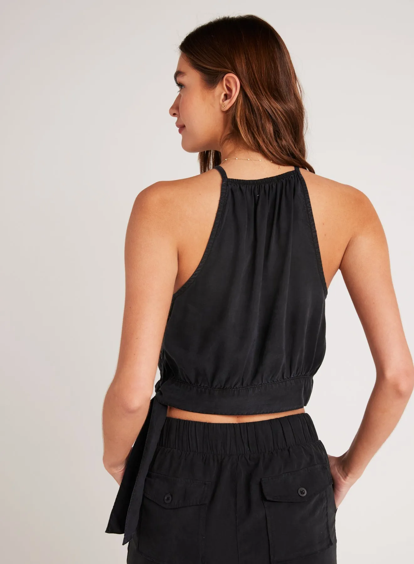 Cropped Side Tie Halter - Black