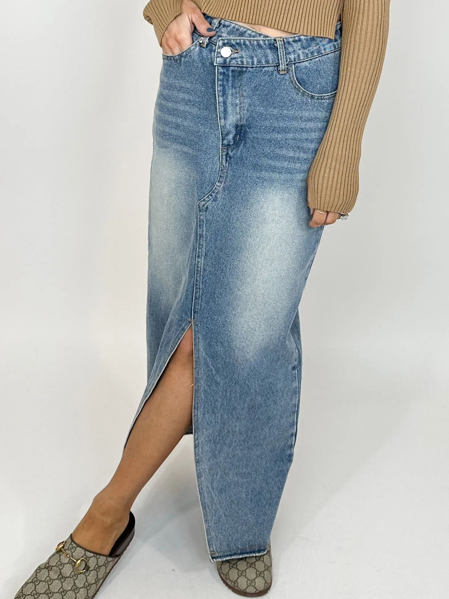 Crossover Denim Maxi Skirt | FINAL SALE