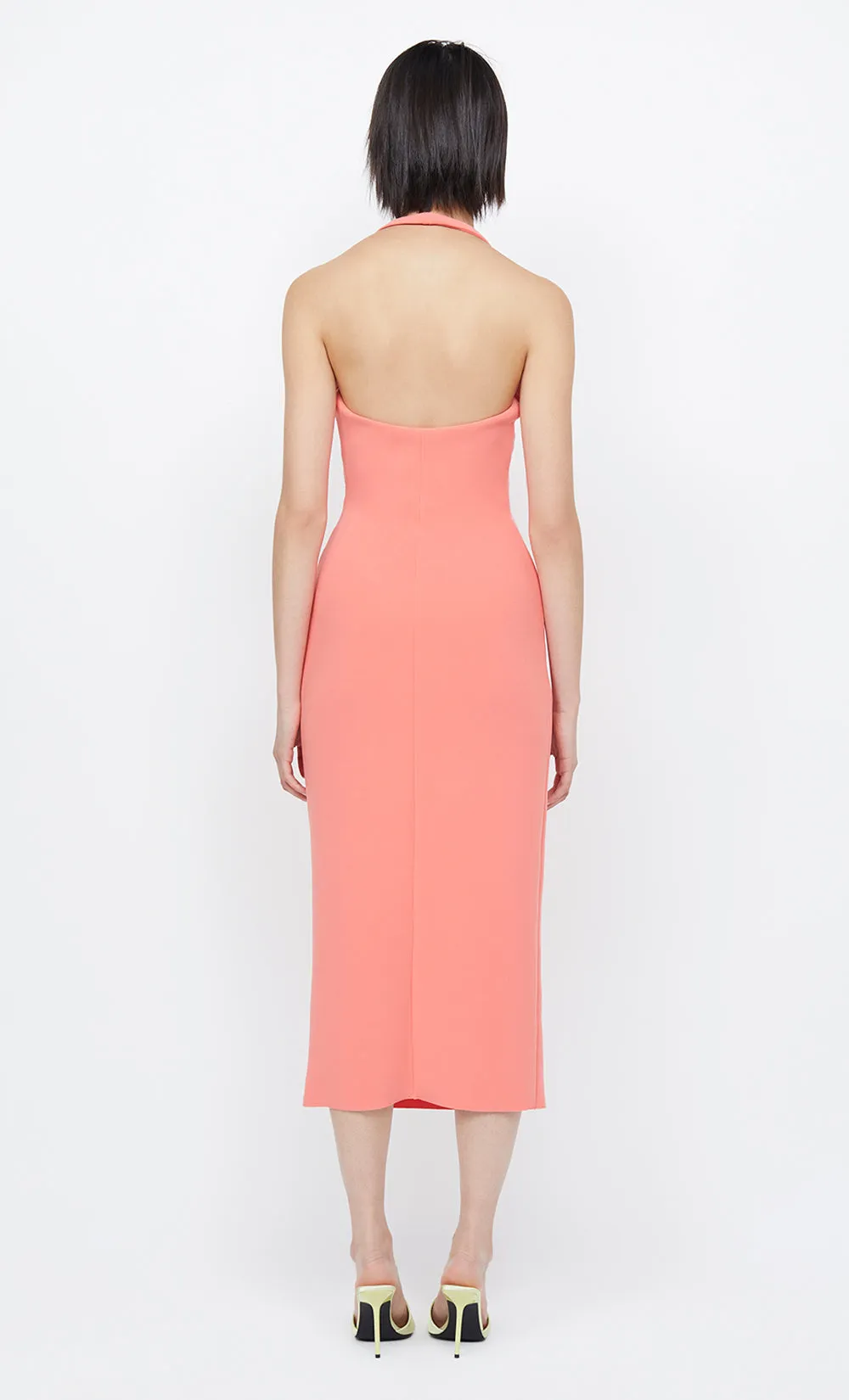 CYNDIE HALTER MIDI DRESS - CORAL