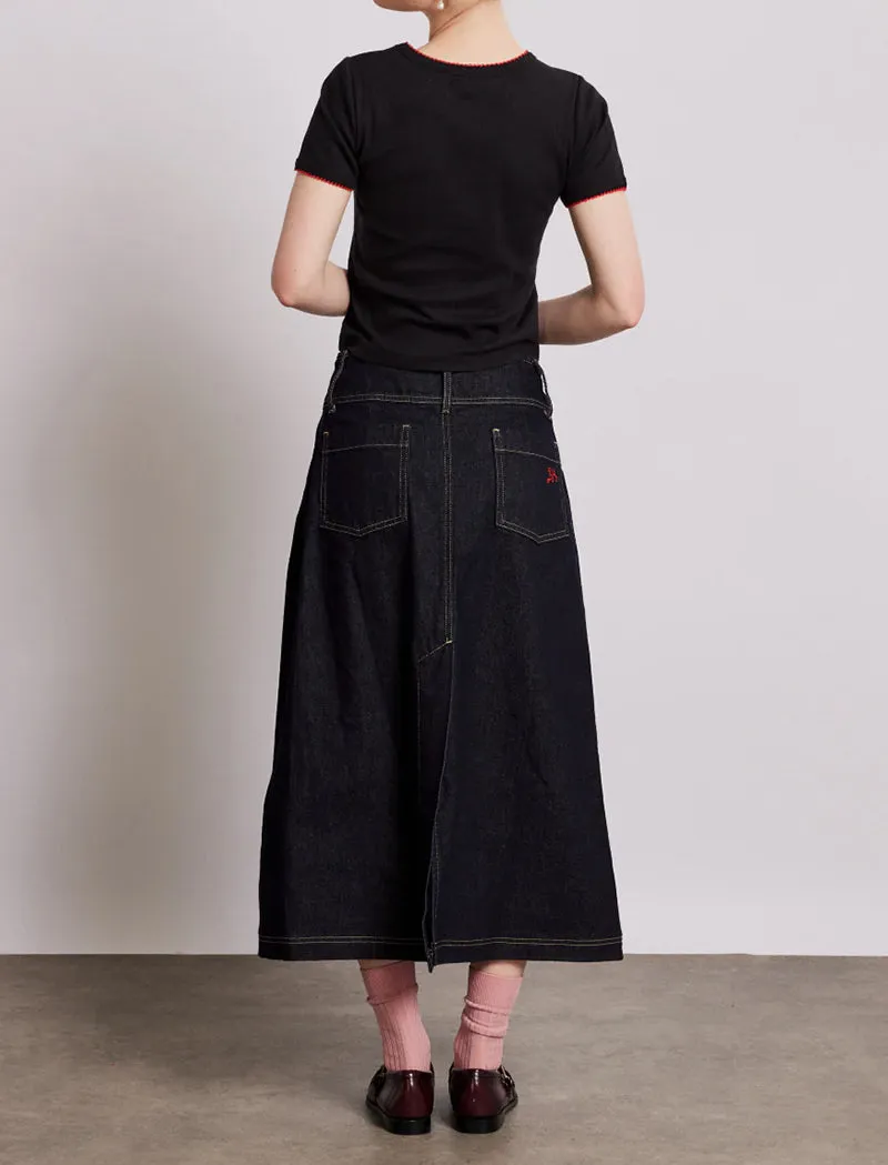 Damson Madder Raye Denim Skirt Dark Indigo