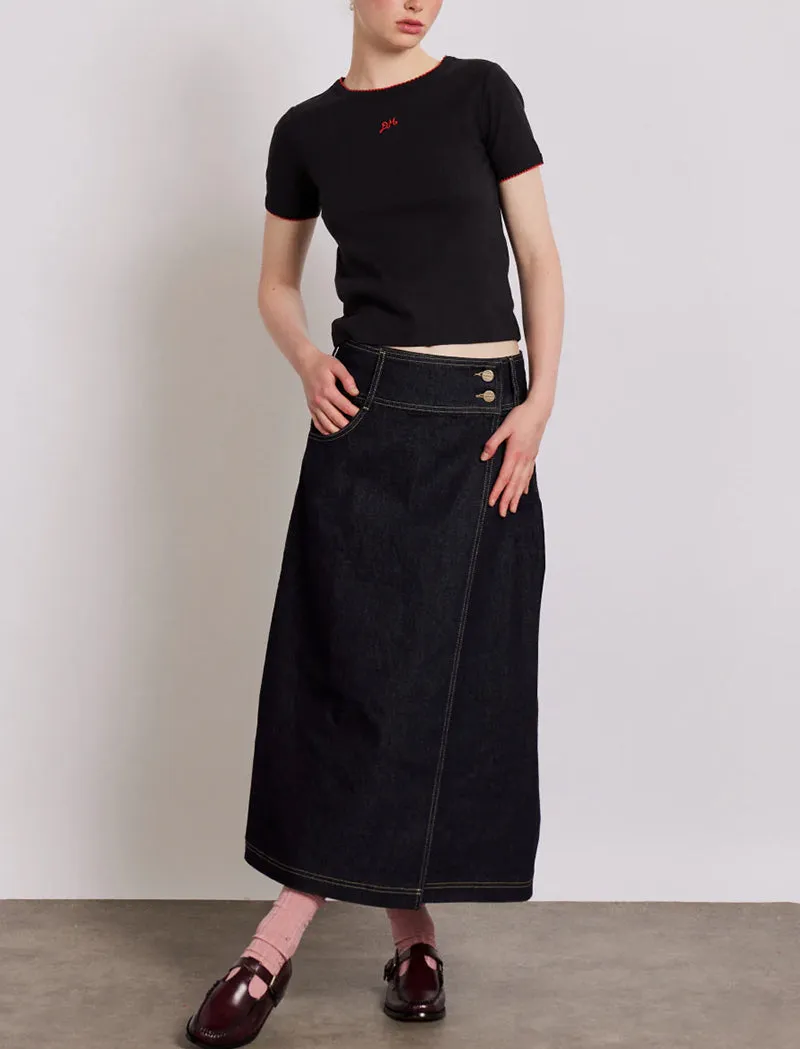 Damson Madder Raye Denim Skirt Dark Indigo