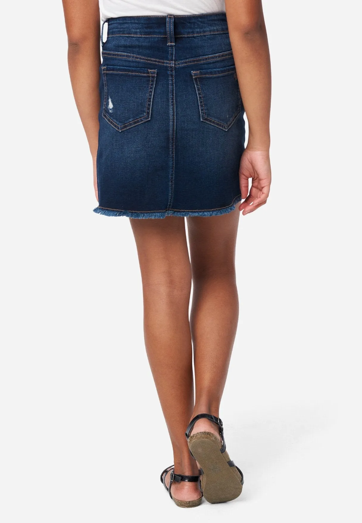 Dark Wash Destructed Denim Skirt