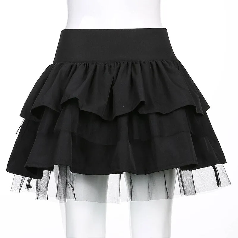 'Dawn of Madness' Black Grunge Pleated Skirt