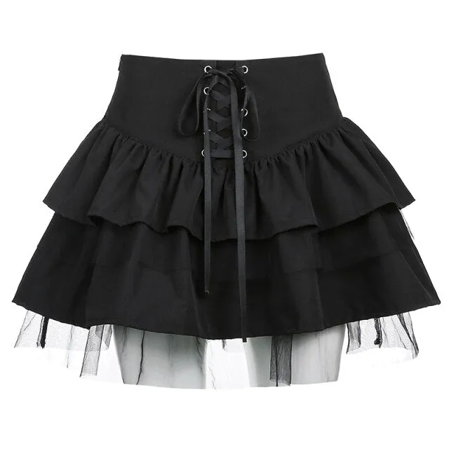 'Dawn of Madness' Black Grunge Pleated Skirt