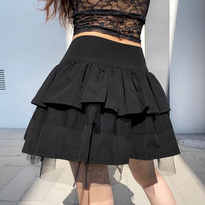 'Dawn of Madness' Black Grunge Pleated Skirt