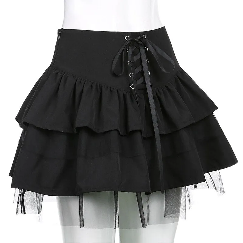 'Dawn of Madness' Black Grunge Pleated Skirt