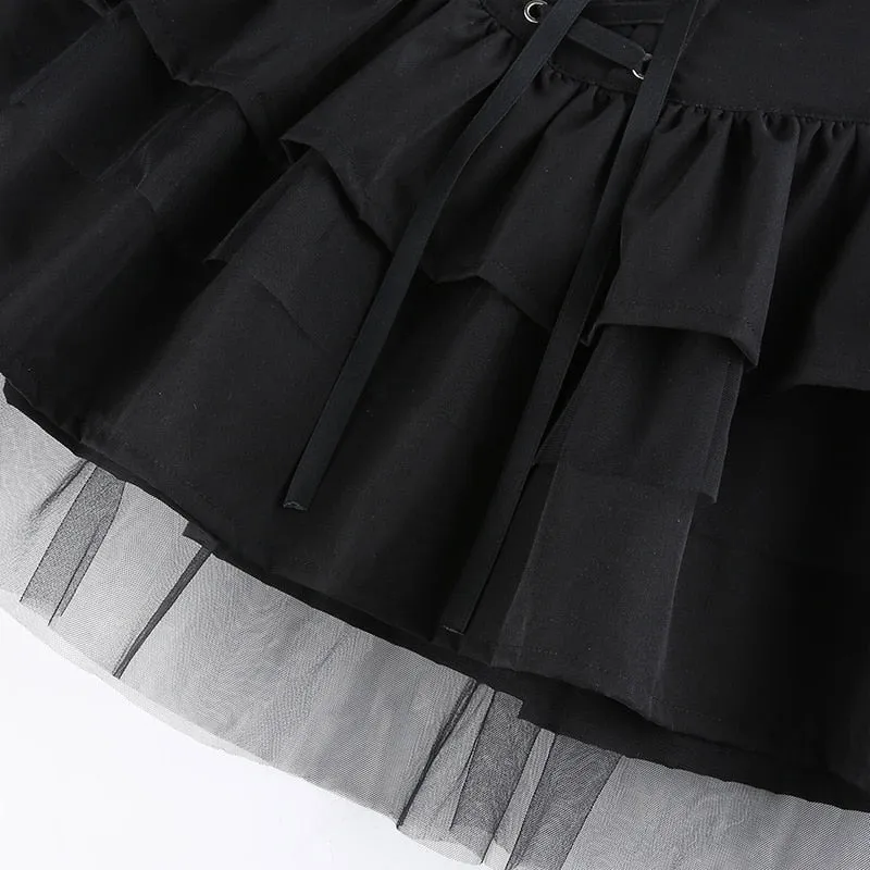 'Dawn of Madness' Black Grunge Pleated Skirt