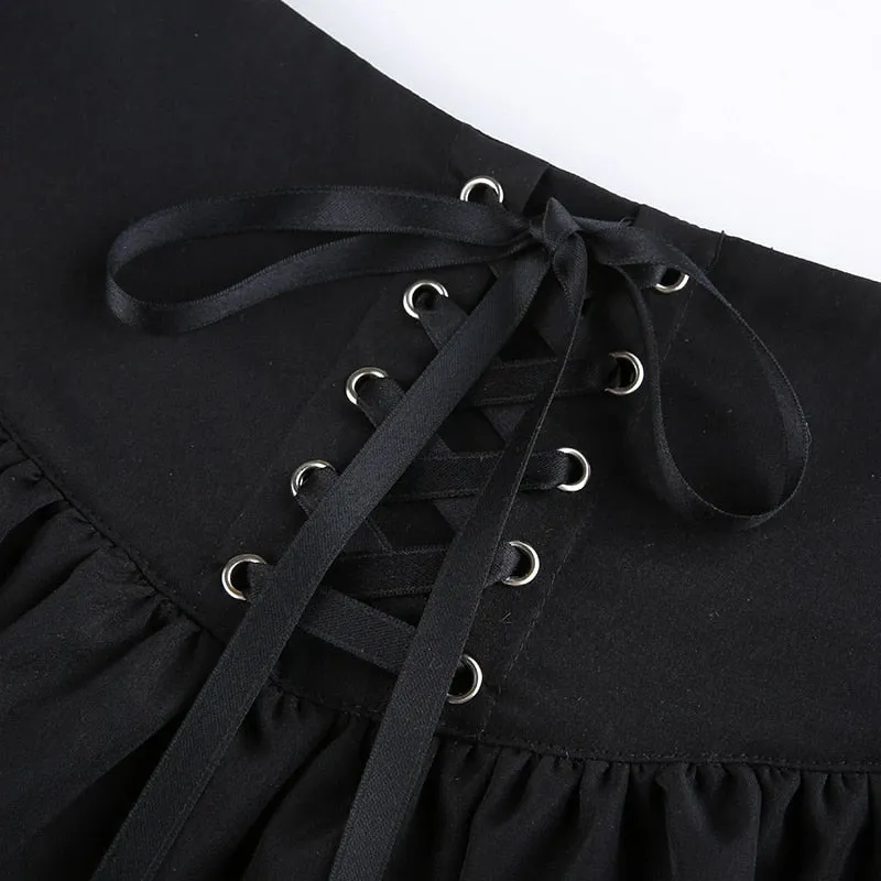 'Dawn of Madness' Black Grunge Pleated Skirt