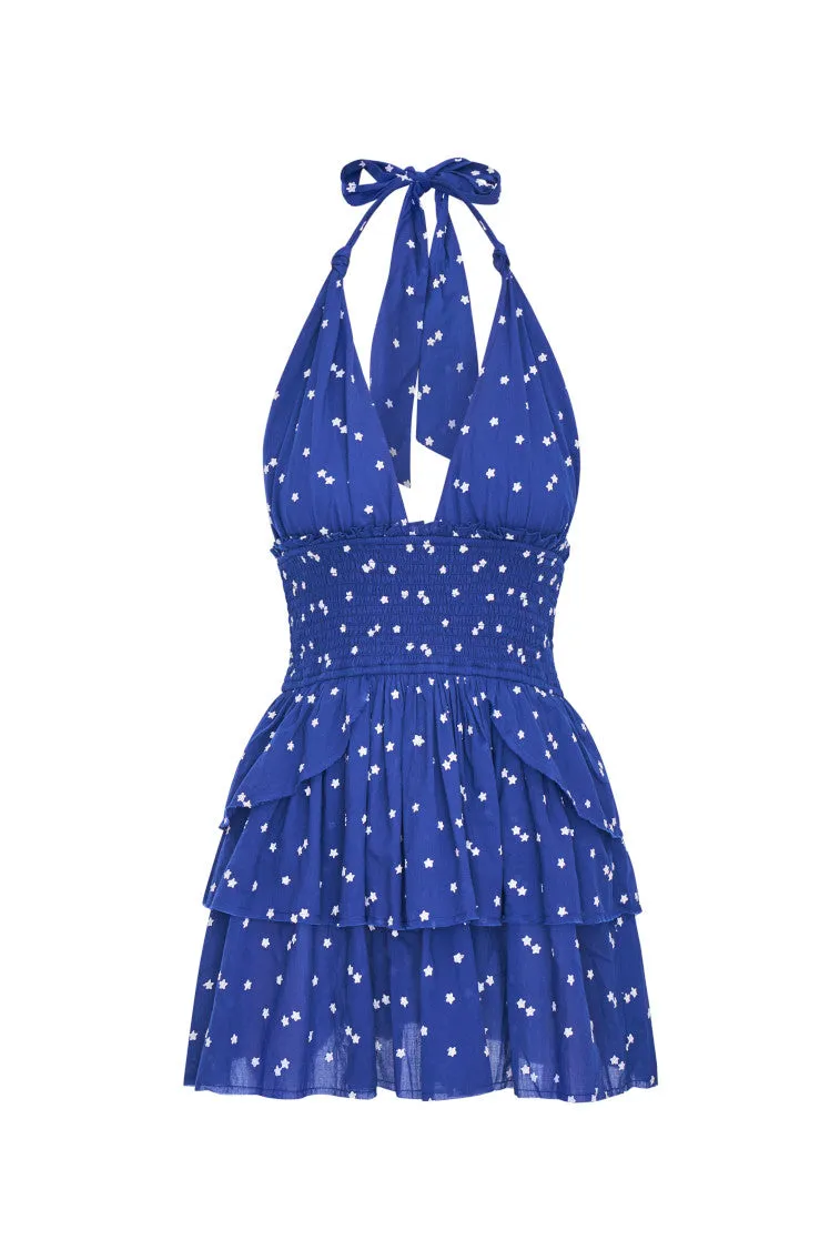 Deanna Star Print Cotton Halter Mini Dress