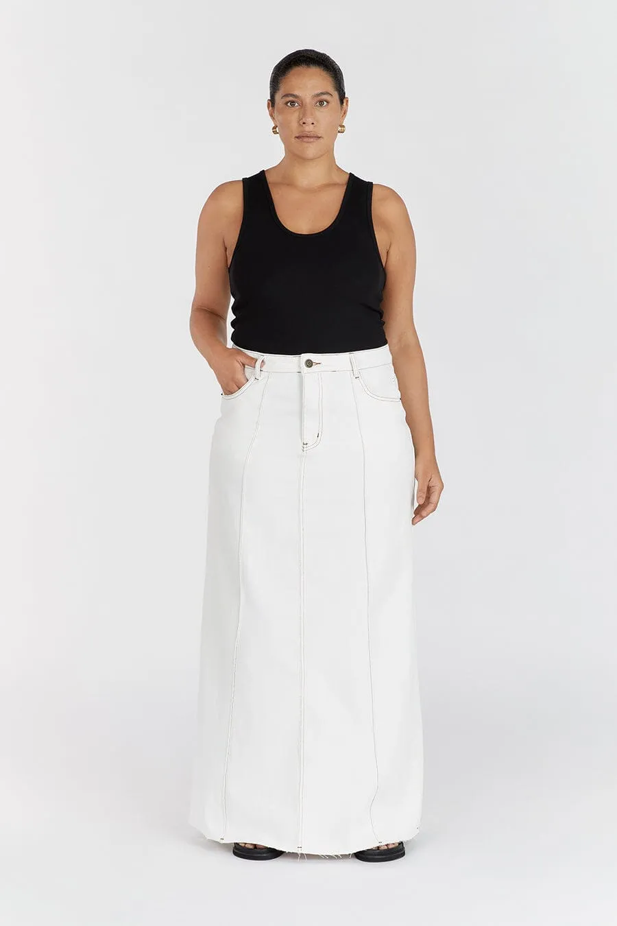 DELLA OFF WHITE COLUMN DENIM SKIRT