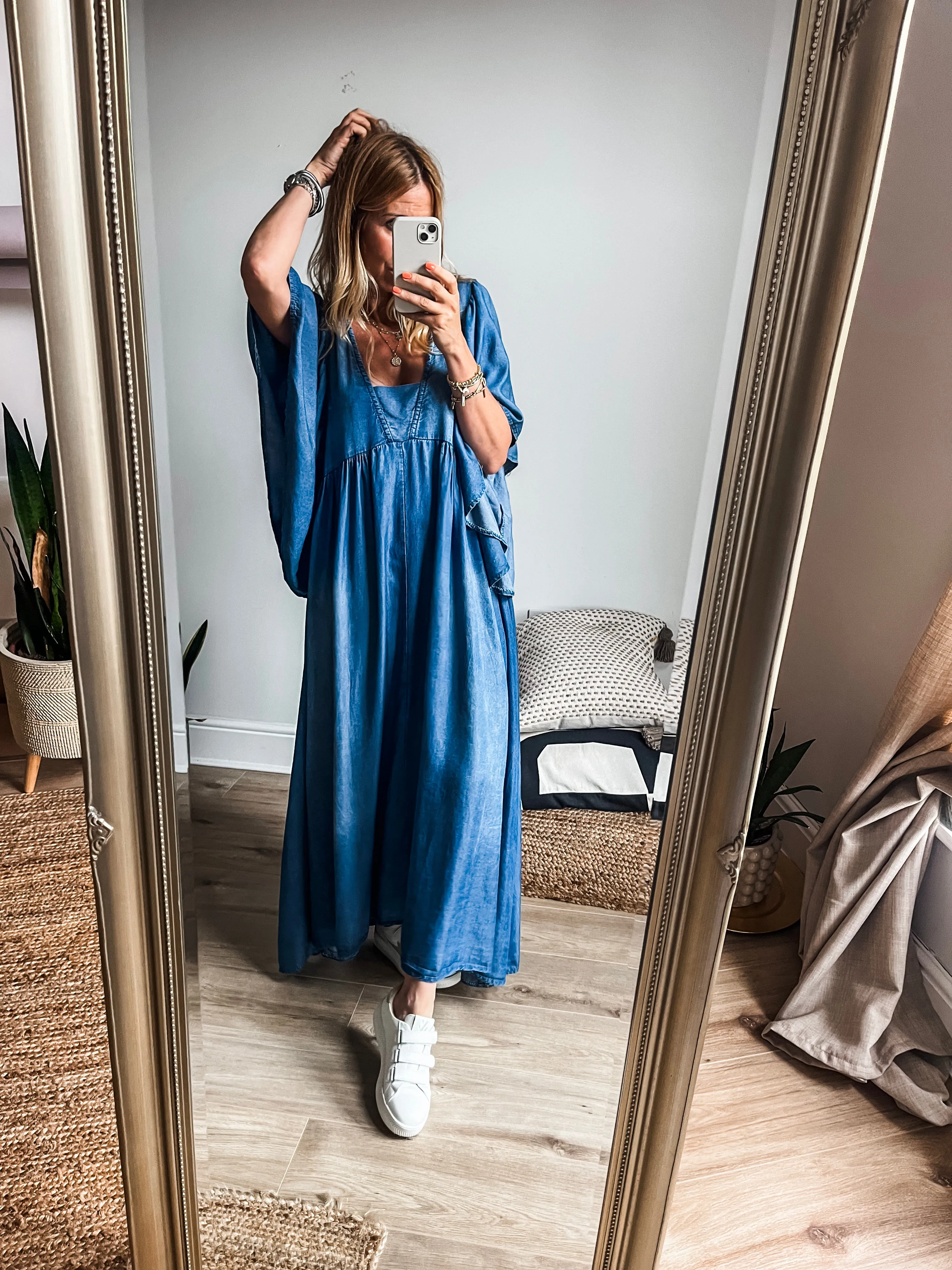 Denim Flouncy Maxi Dress