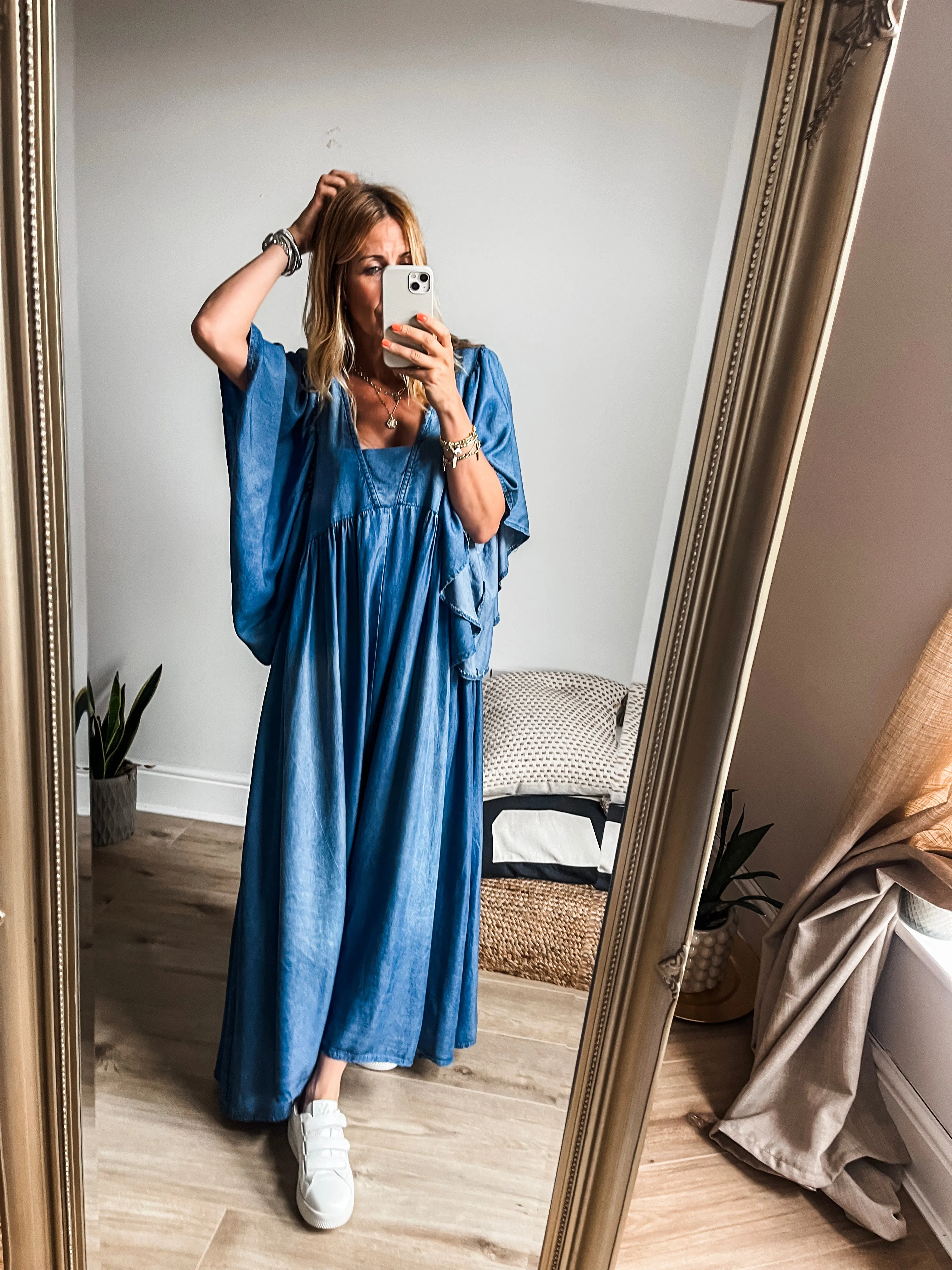 Denim Flouncy Maxi Dress